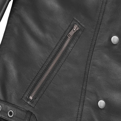 Shadow Queen Women's Black Fashion Leather Jacket with Ribbed Accents