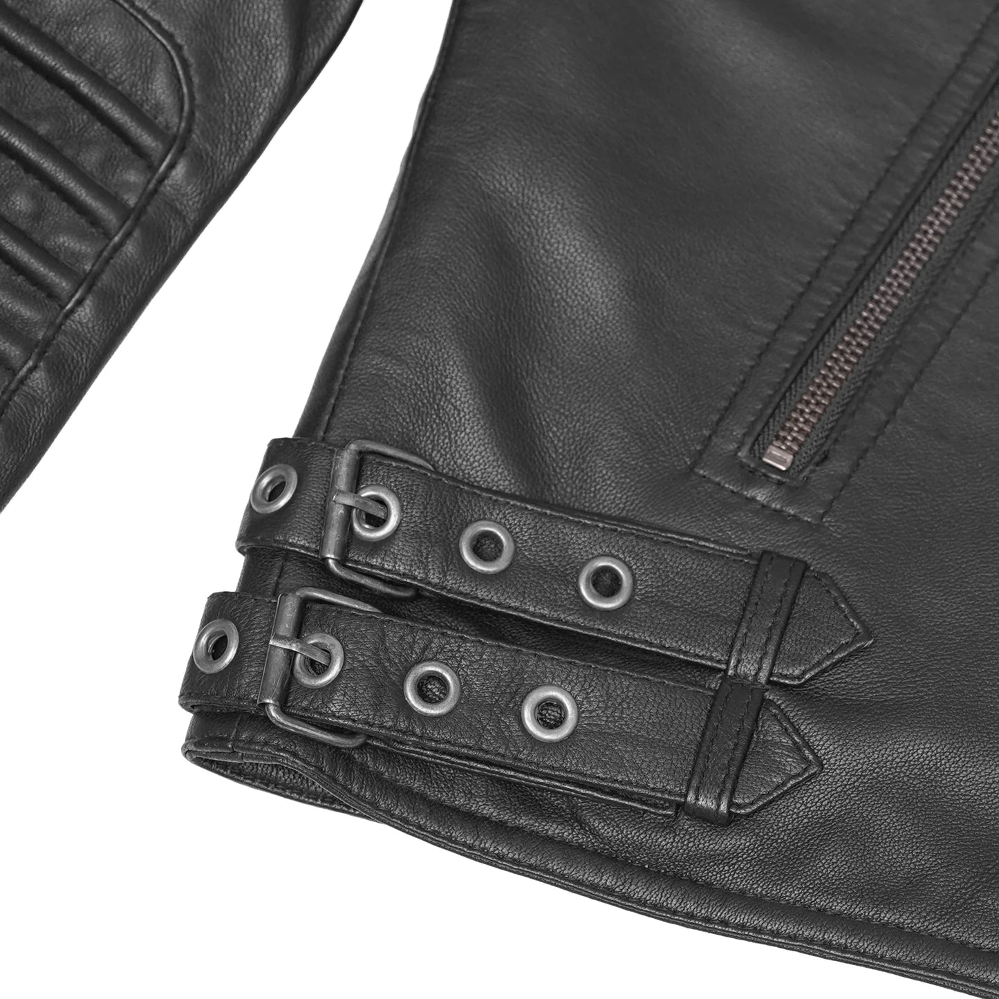 Shadow Queen Women's Black Fashion Leather Jacket with Ribbed Accents