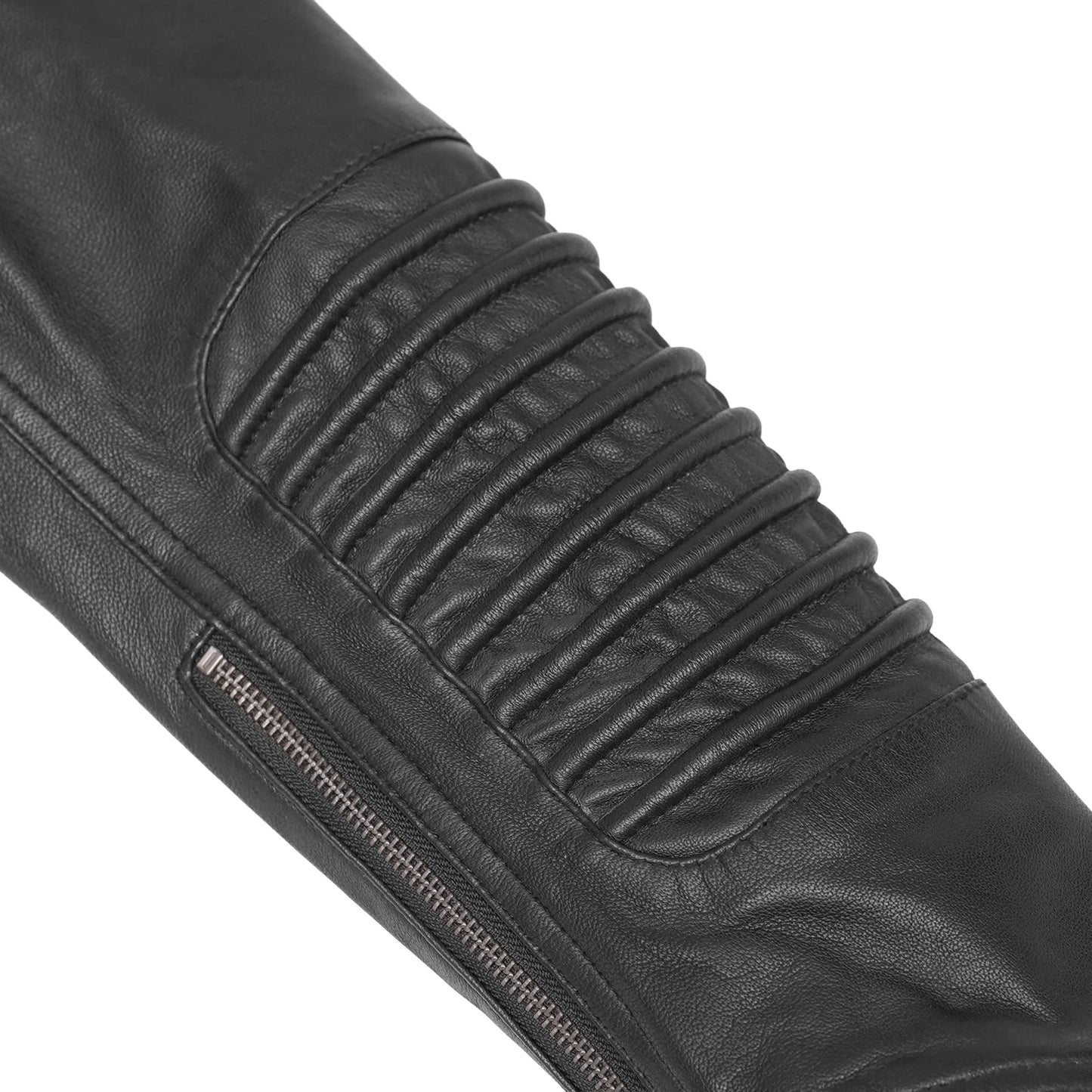 Shadow Queen Women's Black Fashion Leather Jacket with Ribbed Accents